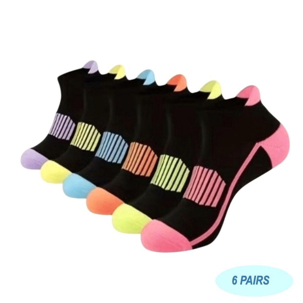 Colorful Athletic Women's Ankle Socks M/L 6‎ PACK Tab Low Cut High Quality NEW
